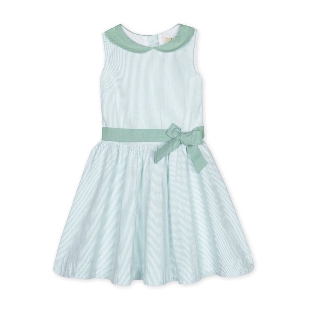 Green and White Striped Kids Casual Dress
